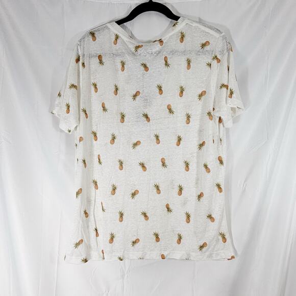 Rails Women’s White Pineapple Print VNeck Linen Blend T-Shirt – XL, Short Sleeve - Picture 3 of 4